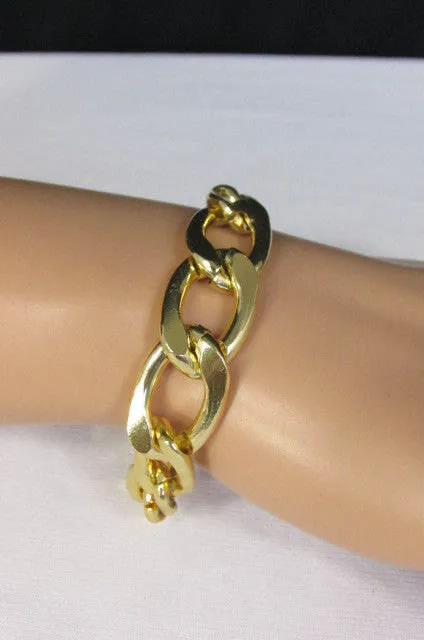Gold Metal Chain Links Bracelet Classic Thick Chunky