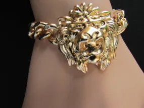 Gold Metal Thick Light Chains Bracelet Big Lion Head Trendy