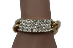 Gold Silver Metal Chains Bracelet Metal Plate Multi Clear Rhinestones