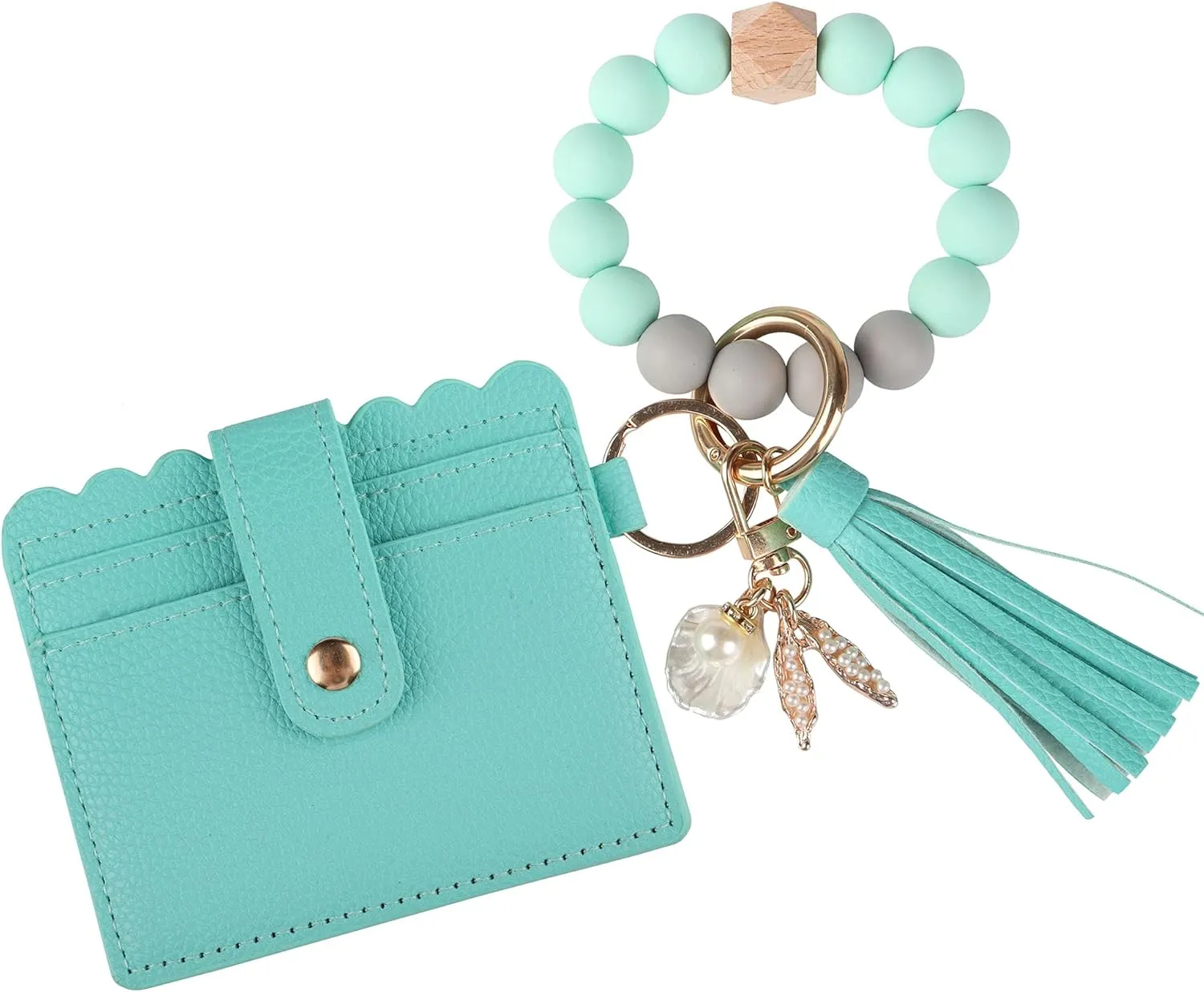 Guran Wristlet Wallet Bracelet Keychain,Card Holder Purse Tassel Keychain Bangle Key Ring for Women