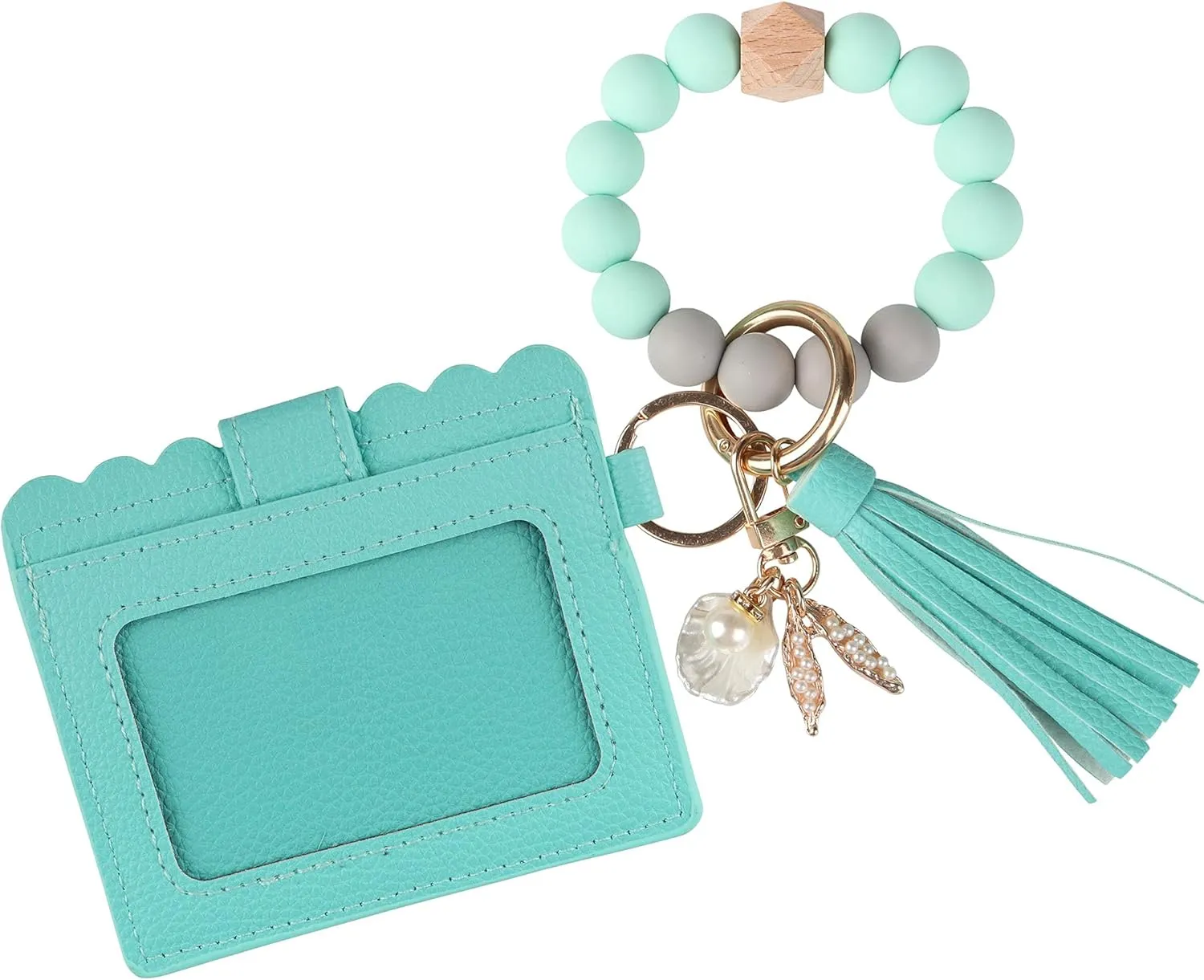 Guran Wristlet Wallet Bracelet Keychain,Card Holder Purse Tassel Keychain Bangle Key Ring for Women