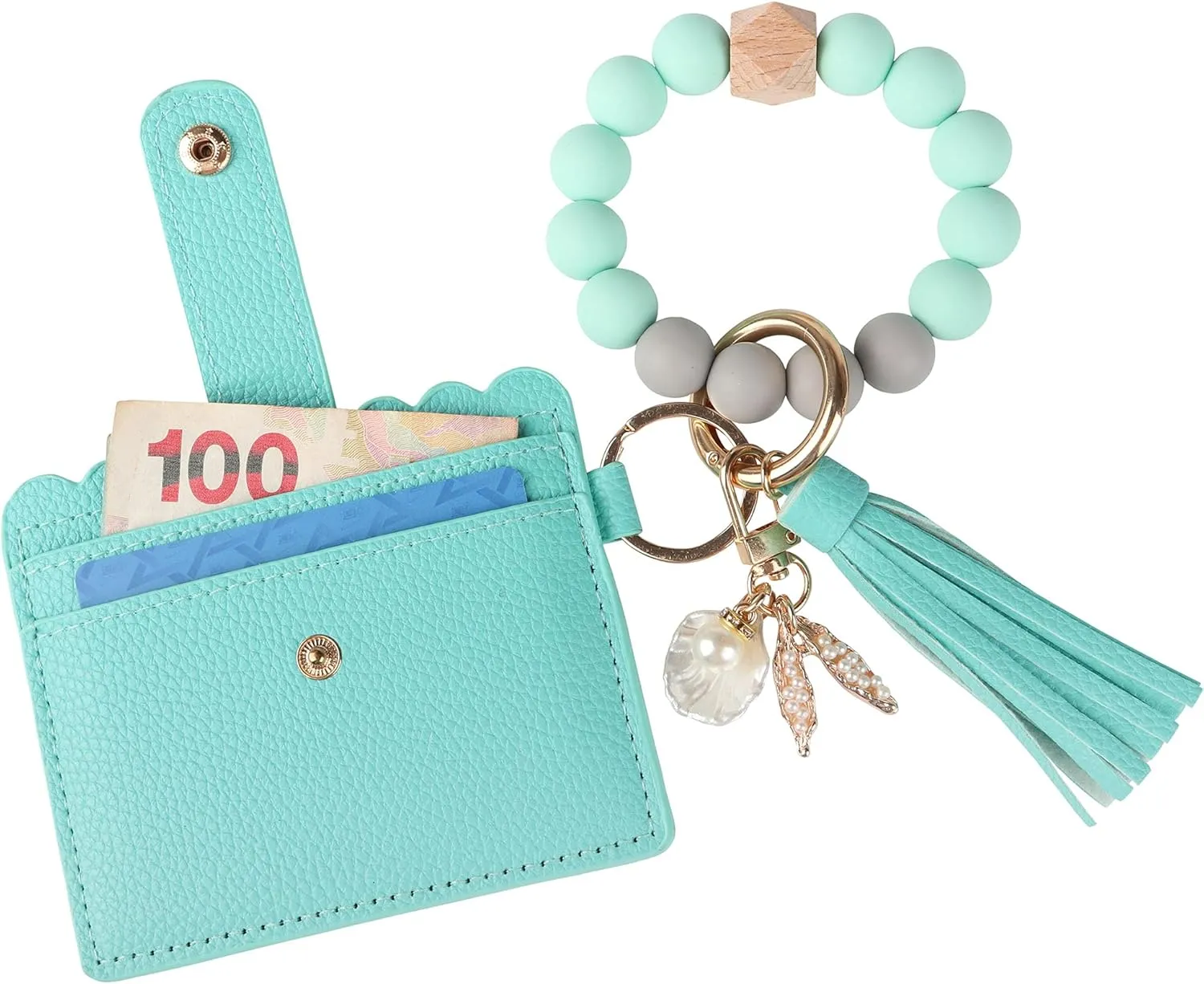 Guran Wristlet Wallet Bracelet Keychain,Card Holder Purse Tassel Keychain Bangle Key Ring for Women