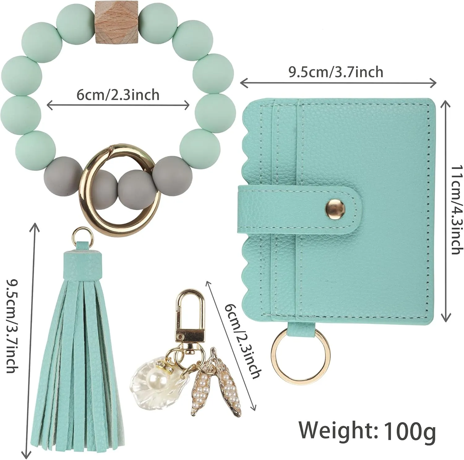 Guran Wristlet Wallet Bracelet Keychain,Card Holder Purse Tassel Keychain Bangle Key Ring for Women