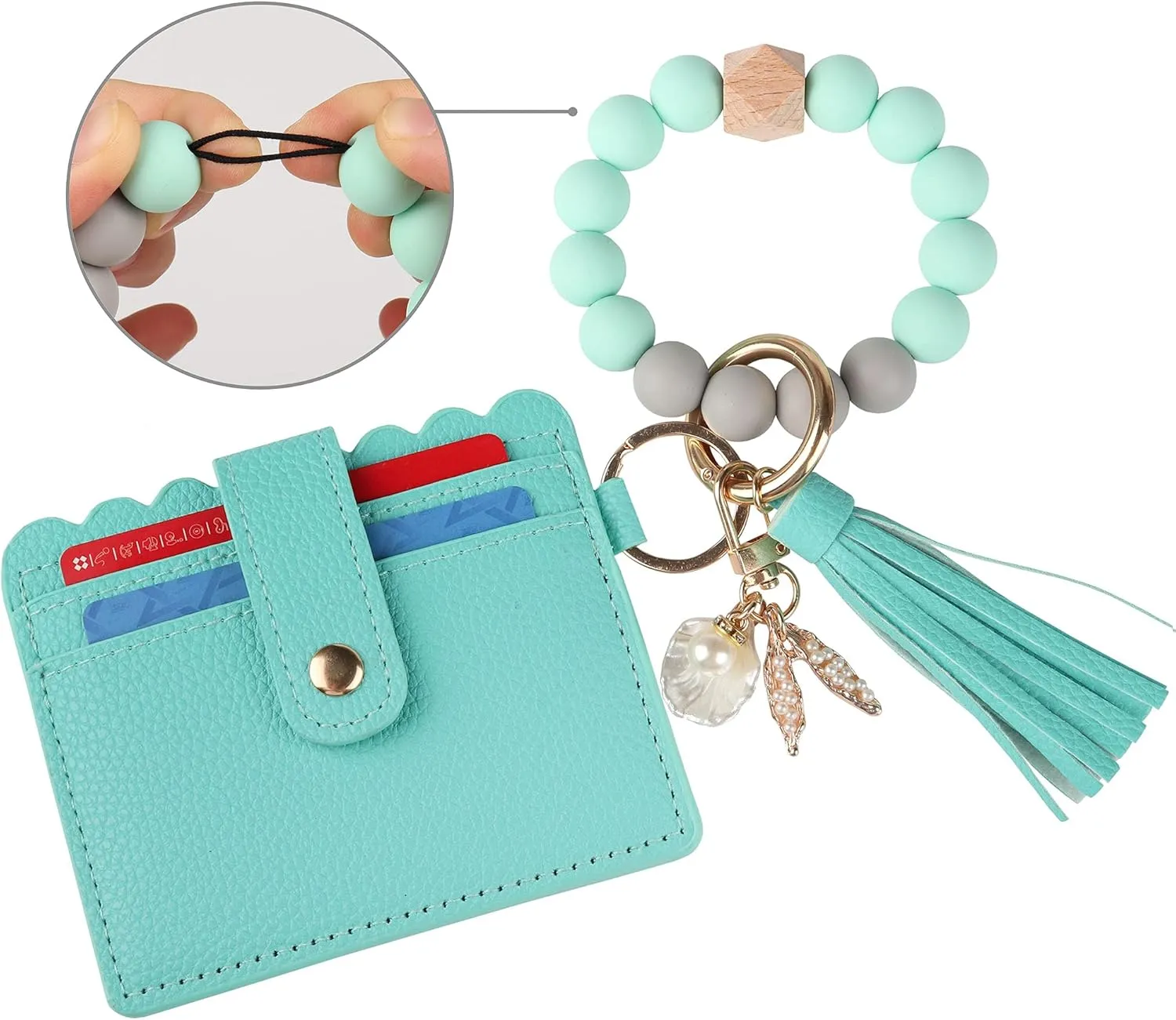 Guran Wristlet Wallet Bracelet Keychain,Card Holder Purse Tassel Keychain Bangle Key Ring for Women