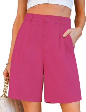 luvamia Bermuda Shorts for Women Dressy Casual High Waisted Summer Work Elastic Waist Pleated Dress Shorts with Pockets