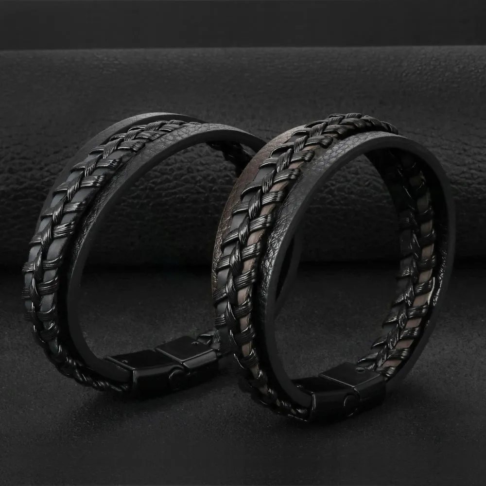 Magnetic Closure Leather Rope Hand Braided Men's Bracelet