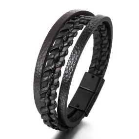 Magnetic Closure Leather Rope Hand Braided Men's Bracelet