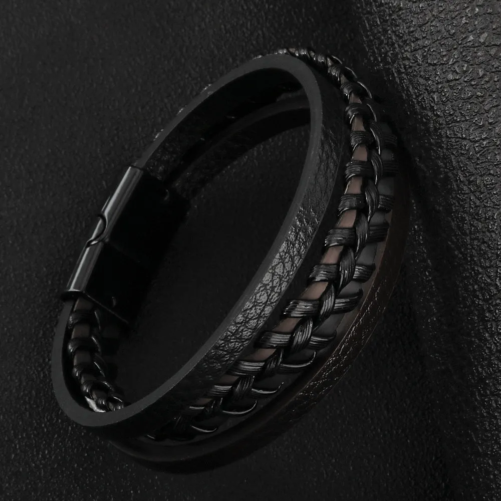 Magnetic Closure Leather Rope Hand Braided Men's Bracelet
