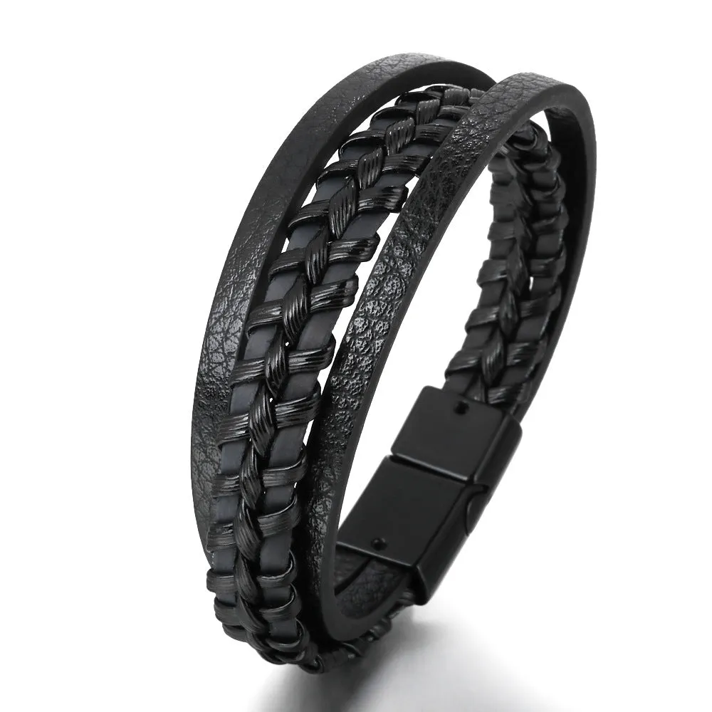 Magnetic Closure Leather Rope Hand Braided Men's Bracelet