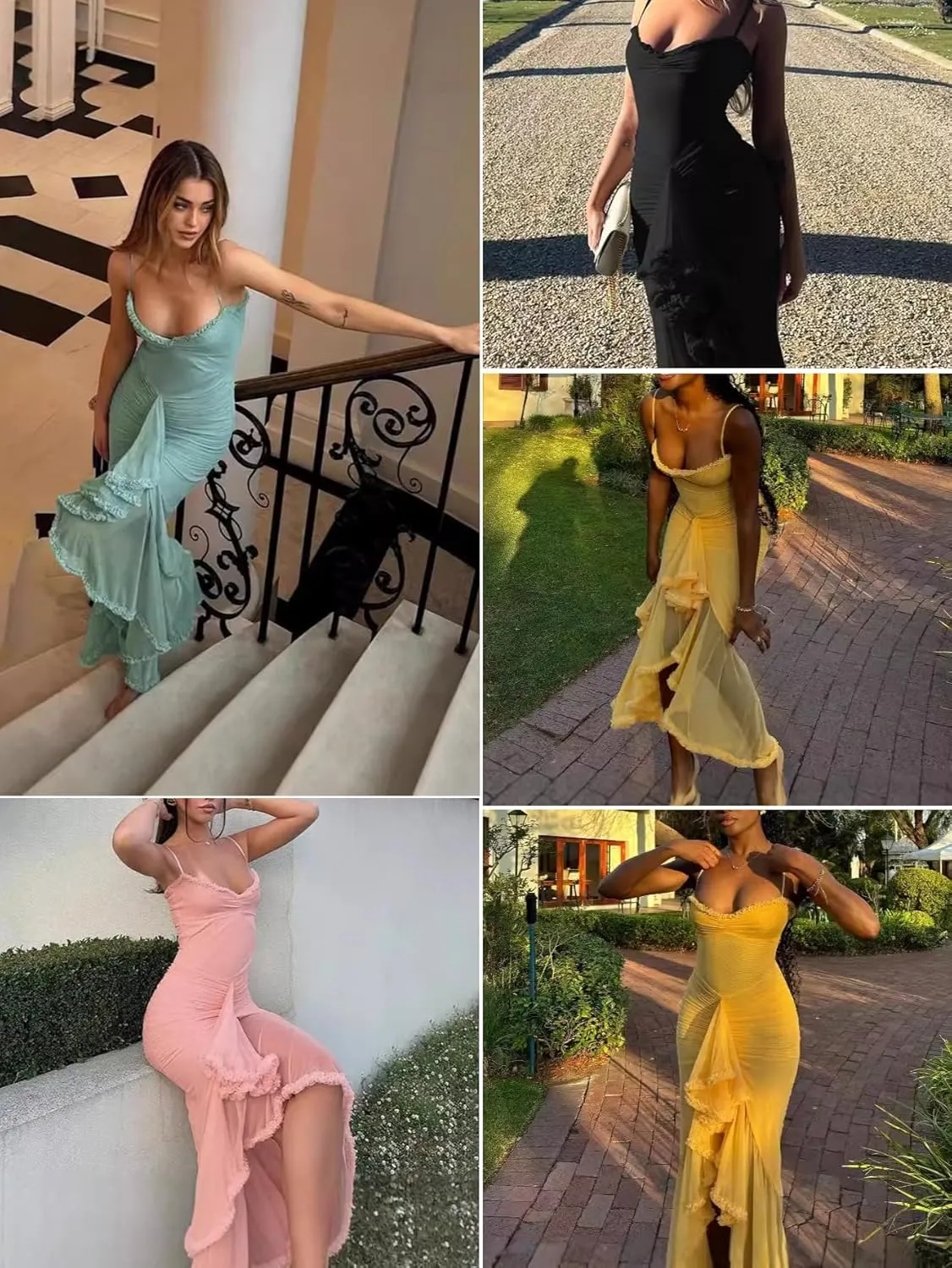 meilun Elegant Mesh Wedding Guest Dress Flowy Ruffle Bodycon Maxi Dress Fishtail Long Formal Dress