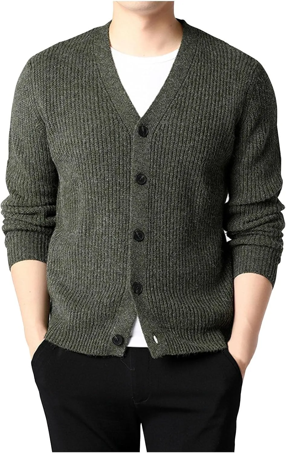 Men's Cardigan Sweaters Button Down Knit Sweater Textured V Neck Sweater Open Front Cardigan Casual Fall Tops