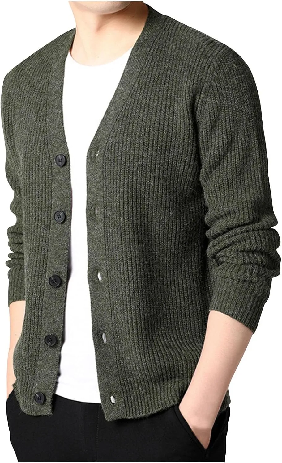 Men's Cardigan Sweaters Button Down Knit Sweater Textured V Neck Sweater Open Front Cardigan Casual Fall Tops