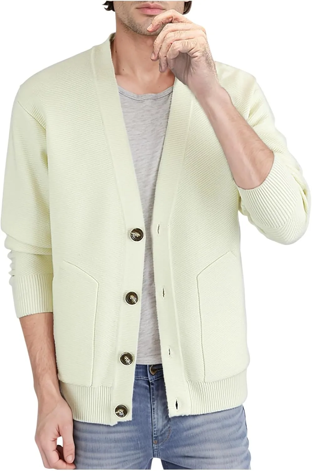 Mens Lightweight Cardigan Sweater Button Down Knit Sweater V Neck Sweater Jacket Casual Sweaters with Pockets