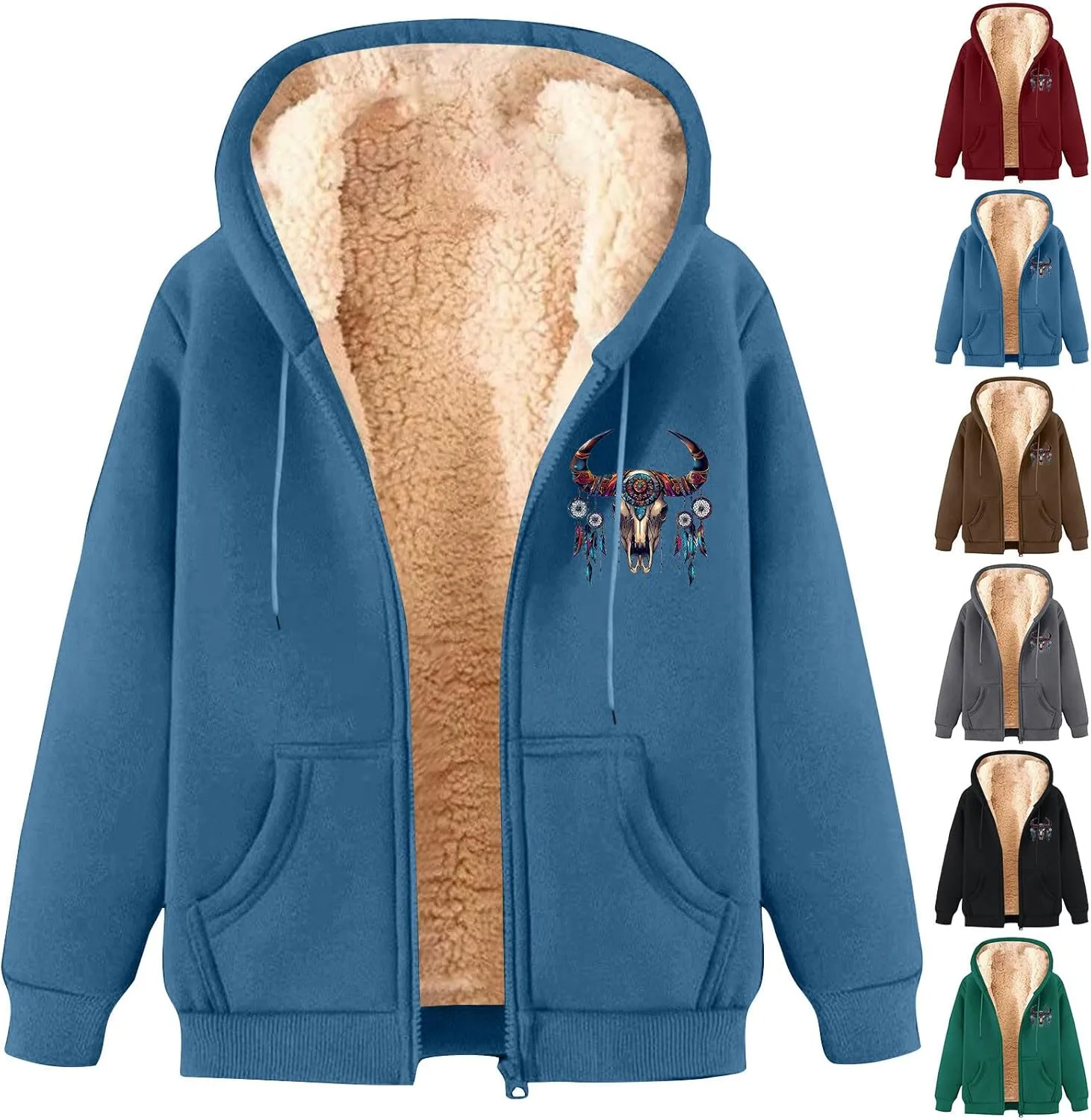 Men's Winter Hooded Sherpa Lined Jackets Winter Thick Thermal Outerwear Casual Zip Up Fleece Warm Sweatshirt Jacket