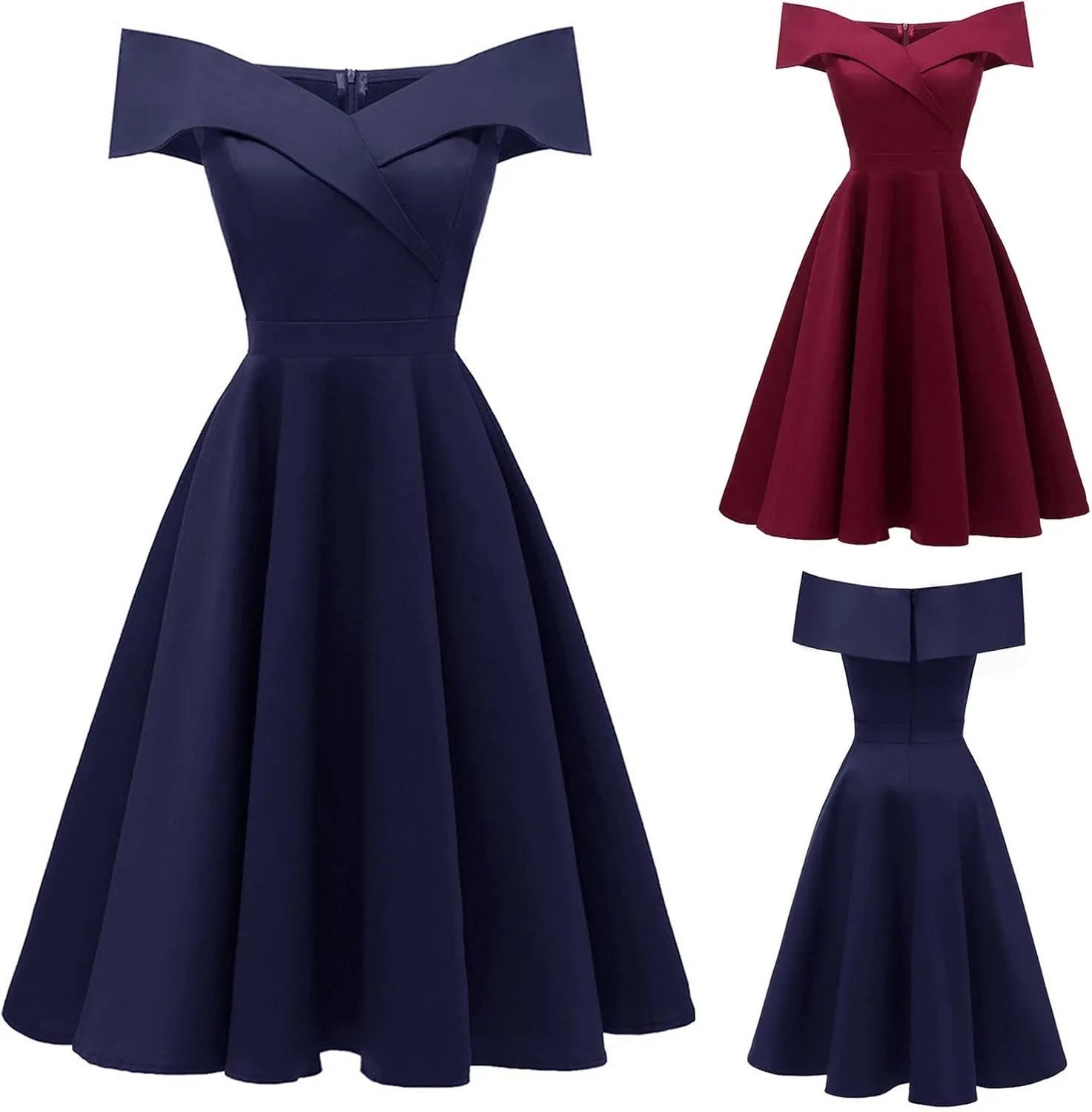 MINGXIN Women's Vintage Dress Sexy Elegant Off Shoulder Bodycon Midi Dress Evening Gown Party Swing Dress