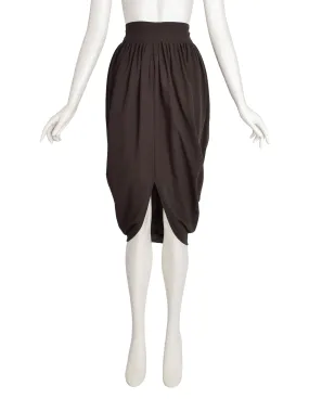 Romeo Gigli Vintage 1980s Deepest Brown Wool Crepe Draping Tulip Cocoon Skirt