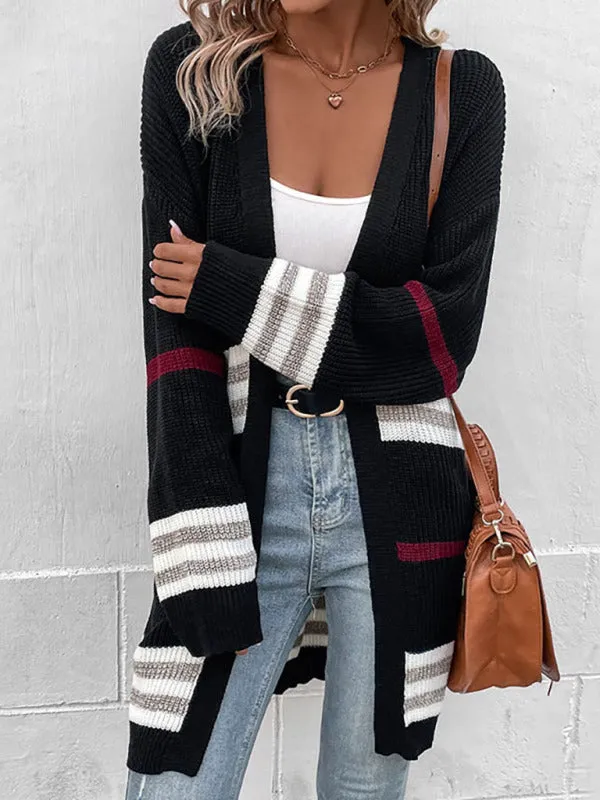 Sienna Women's Striped Color Blocking Mid-Length Knit Sweater