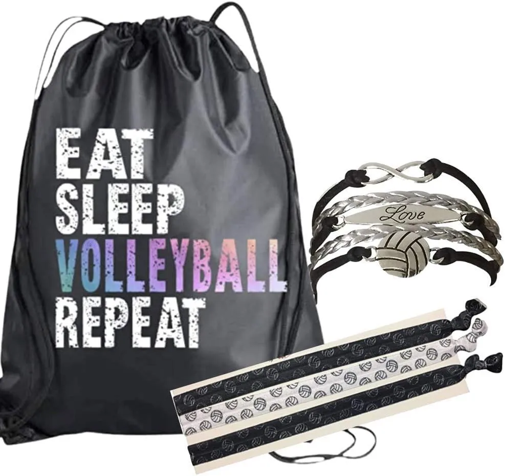 Sportybella Volleyball Gift Bundle, Volleyball Charm Bracelet, Drawstring Bag and Headband Gift Set, Girls Volleyball Accessories For Volleyball Players and Teams