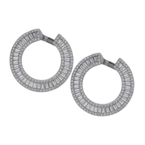 Sterling Silver Cubic Zirconia Baguette Circle Earrings