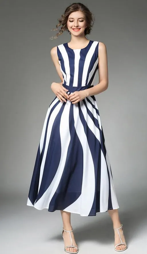 Stripe Elegant Sleeveless Casual Dress