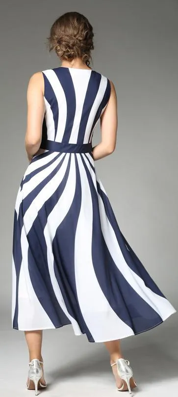 Stripe Elegant Sleeveless Casual Dress