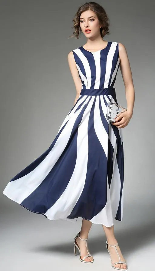 Stripe Elegant Sleeveless Casual Dress