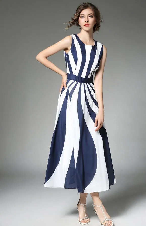 Stripe Elegant Sleeveless Casual Dress