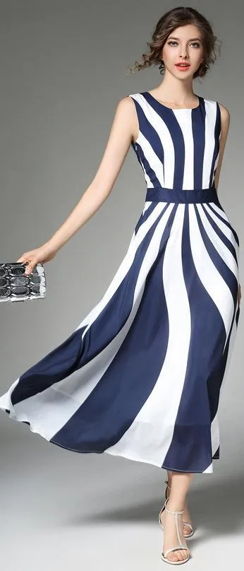 Stripe Elegant Sleeveless Casual Dress