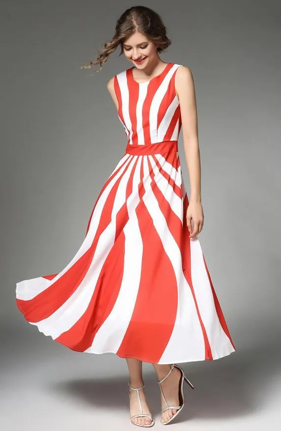 Stripe Elegant Sleeveless Casual Dress