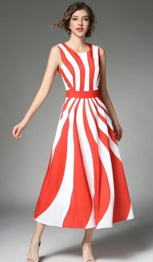 Stripe Elegant Sleeveless Casual Dress