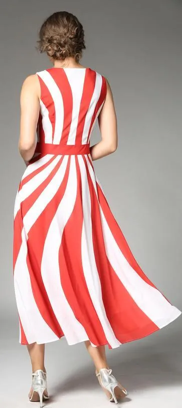 Stripe Elegant Sleeveless Casual Dress