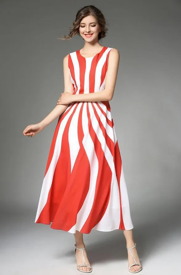 Stripe Elegant Sleeveless Casual Dress