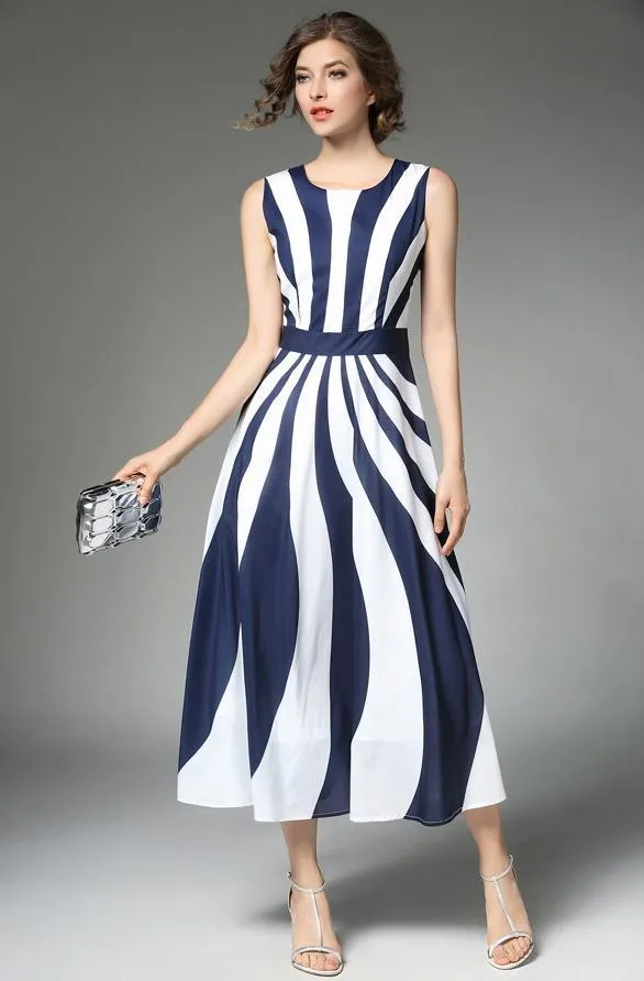 Stripe Elegant Sleeveless Casual Dress