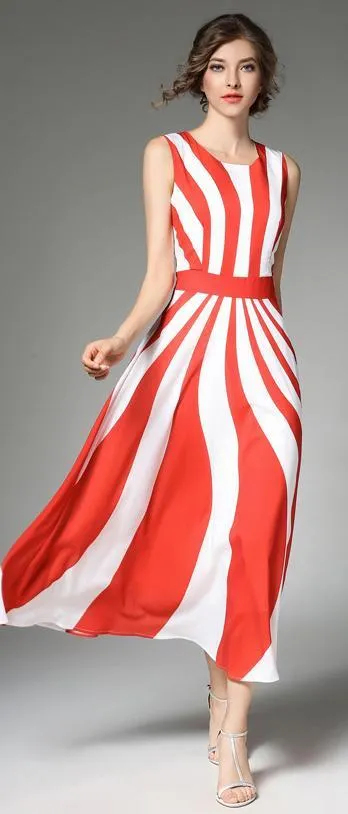 Stripe Elegant Sleeveless Casual Dress
