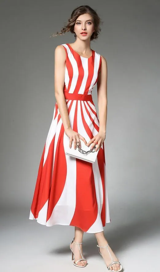 Stripe Elegant Sleeveless Casual Dress