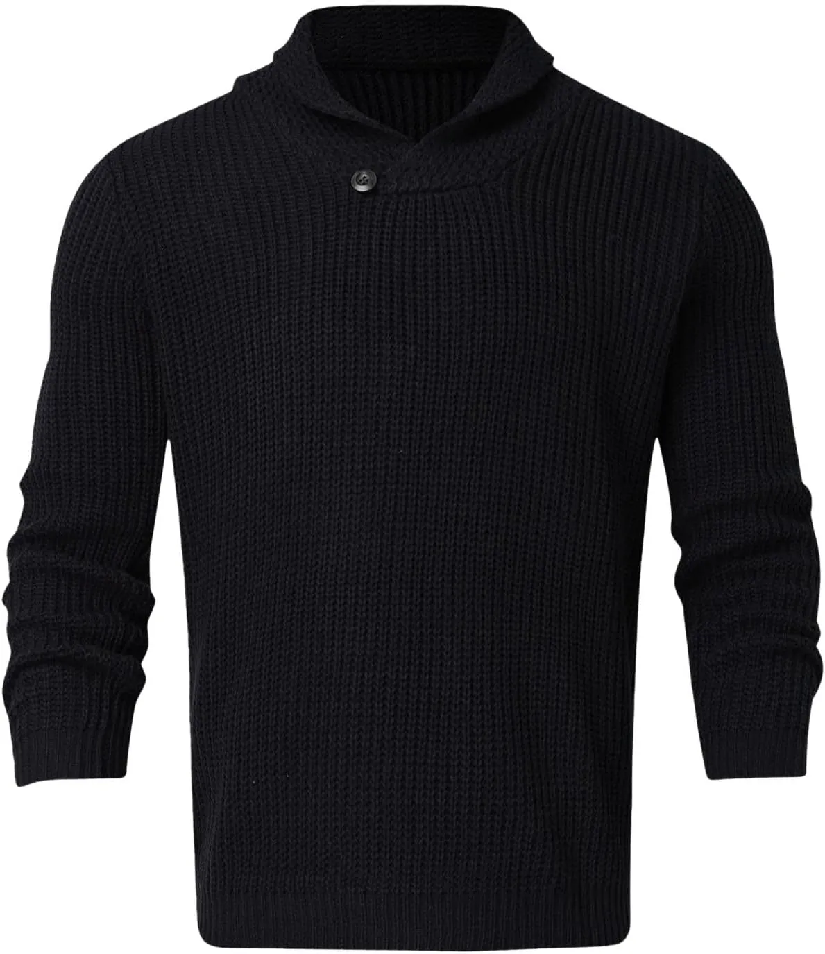 SUWBMHWE Mens Cable Knit Pullover Sweater Shawl Collar Button Ribbed Casual Solid Color Chunky Polo Sweater