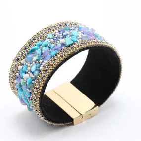 Trendy Crystal Leather Bangle Bracelet
