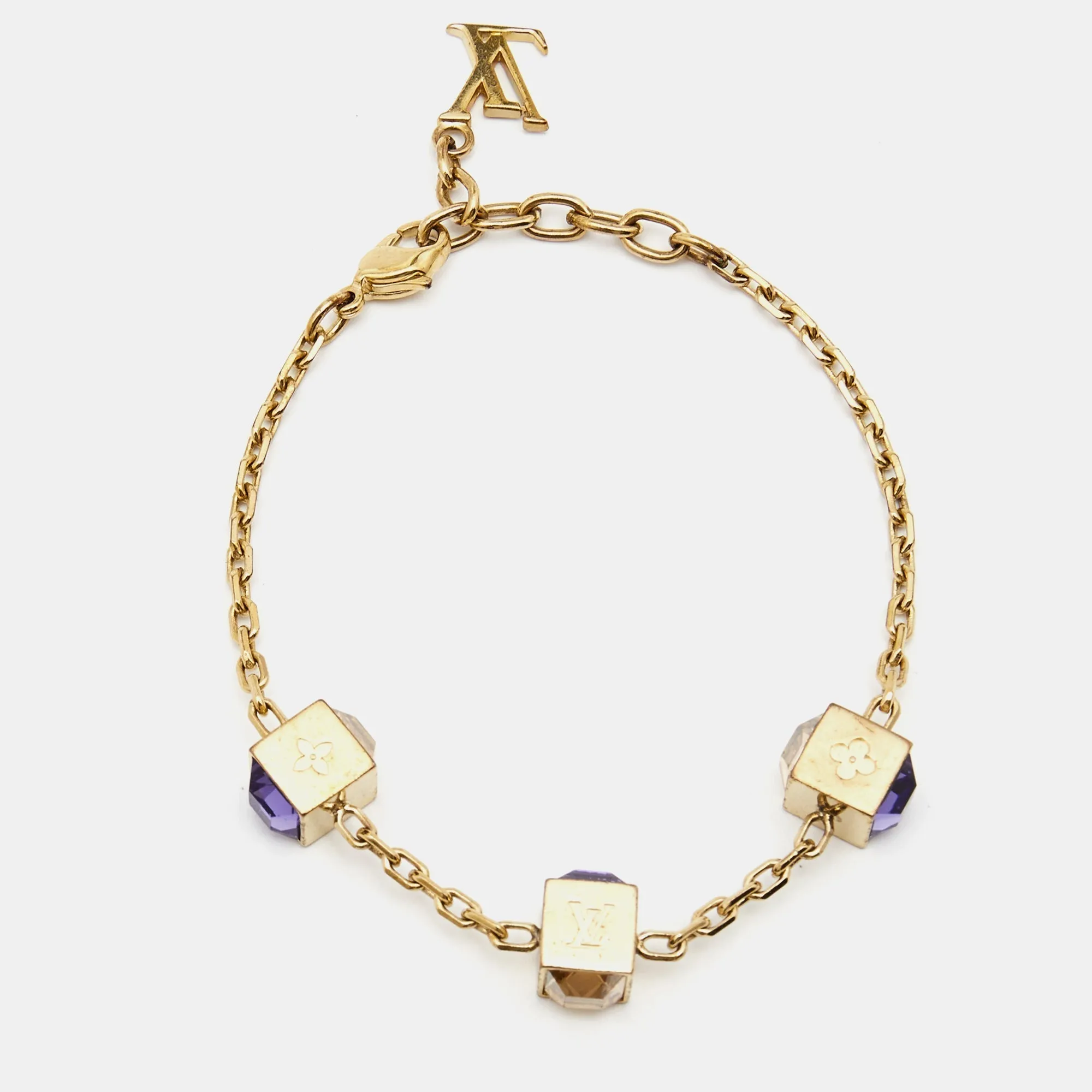 Trendy Inspired Louis Vuitton Gamble Crystals Gold Tone Bracelet
