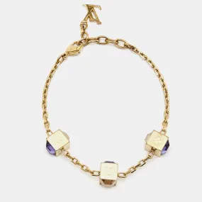Trendy Inspired Louis Vuitton Gamble Crystals Gold Tone Bracelet
