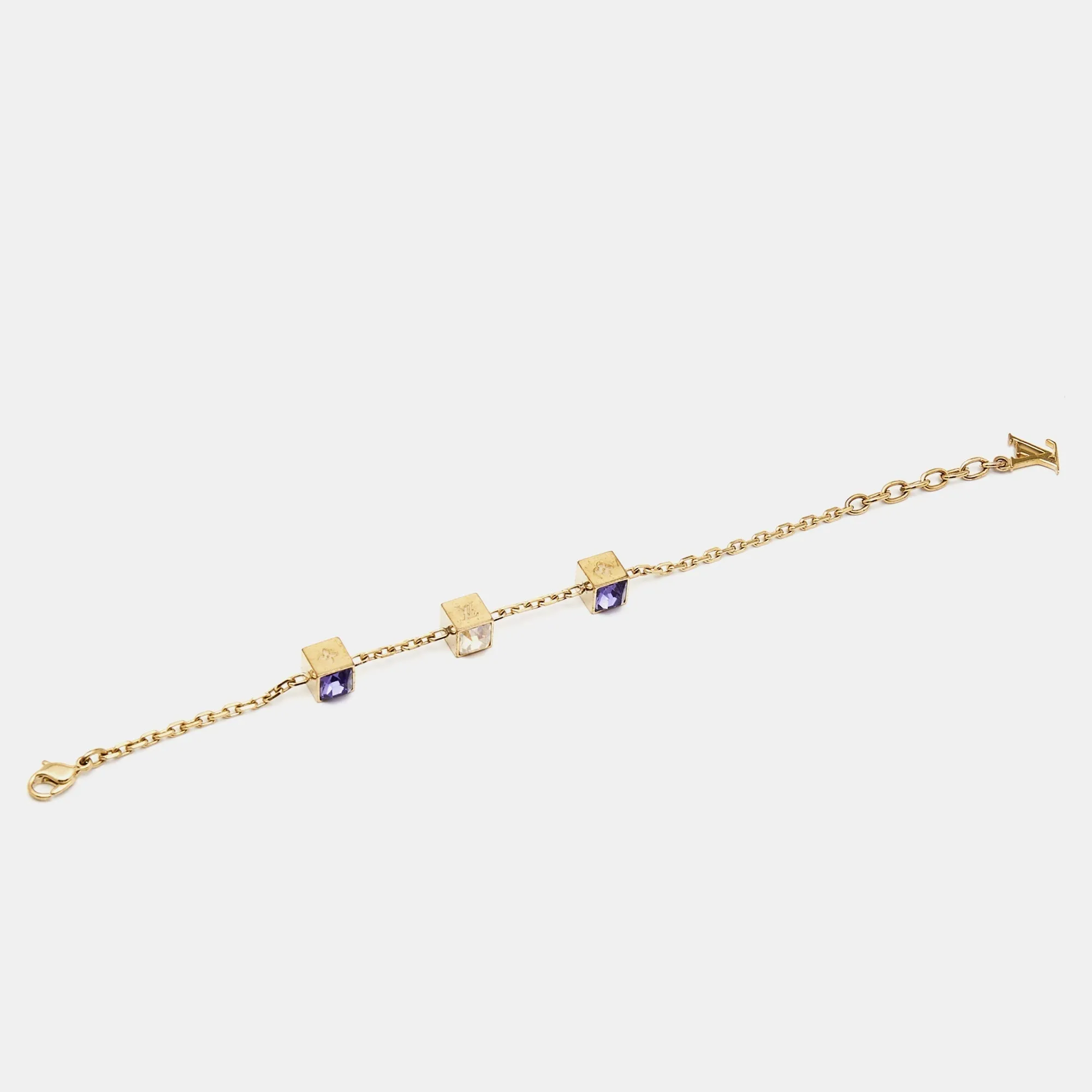 Trendy Inspired Louis Vuitton Gamble Crystals Gold Tone Bracelet