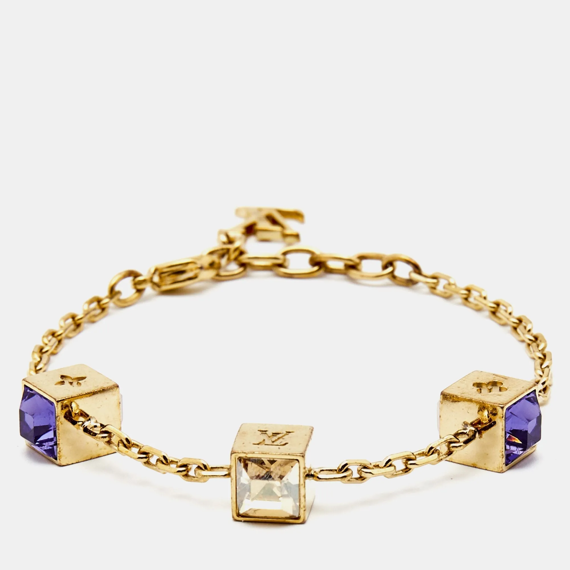 Trendy Inspired Louis Vuitton Gamble Crystals Gold Tone Bracelet