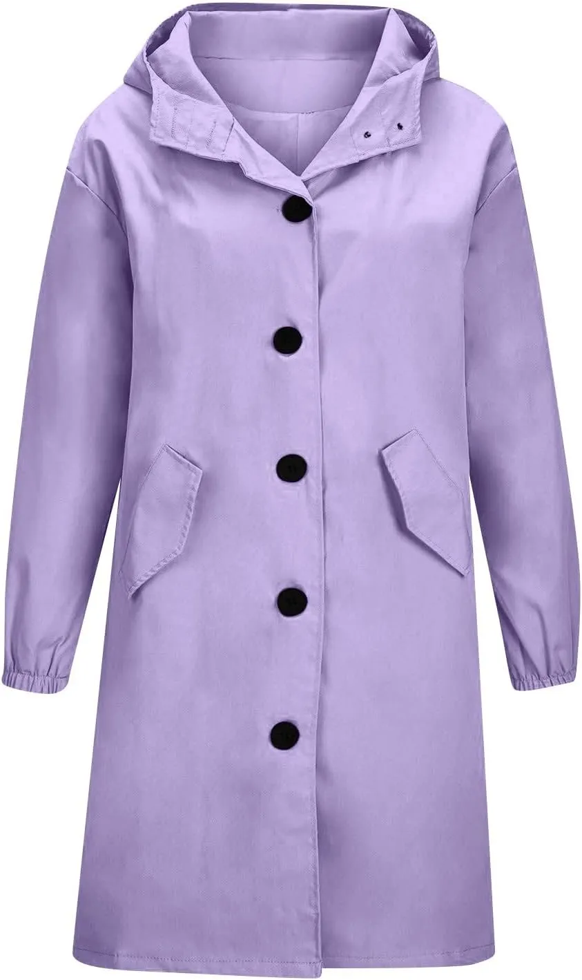 UOFOCO Womens Anorak Rain Coat with Hood Waterproof Plus Size Long Rain Jacket Trench Coat Windbreaker for Women