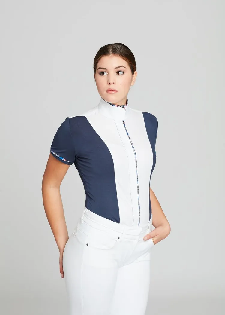 White Twill w Plum CC Short Sleeve
