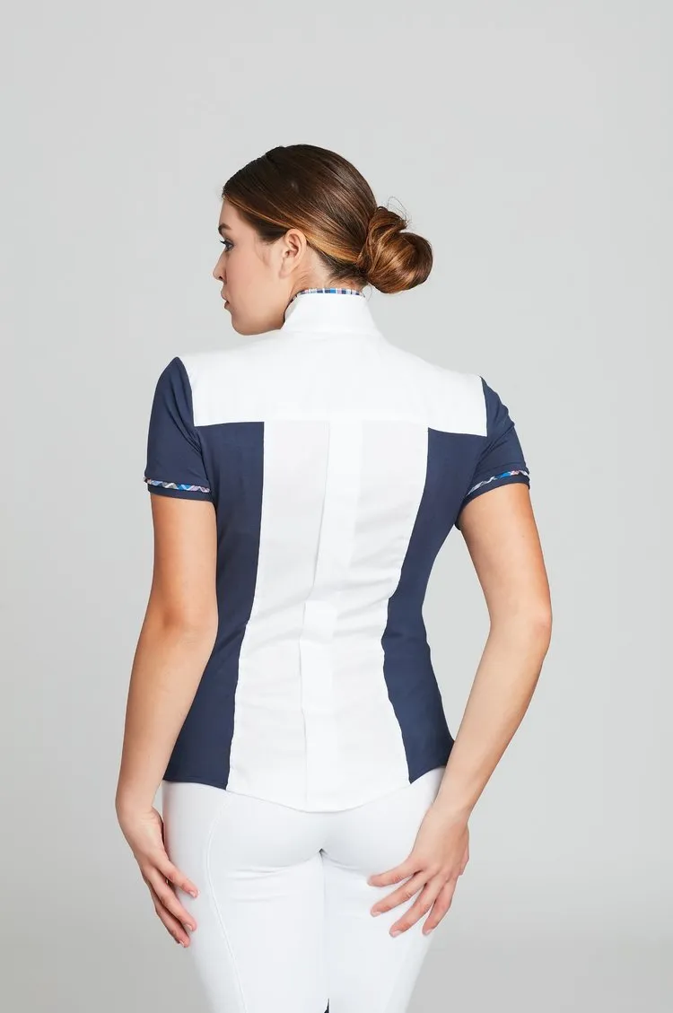 White Twill w Plum CC Short Sleeve
