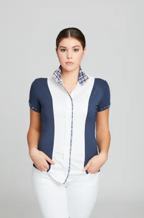 White Twill w Plum CC Short Sleeve