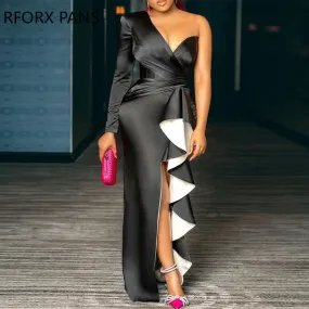 Women Formal Elegant Ruffles Black Dress