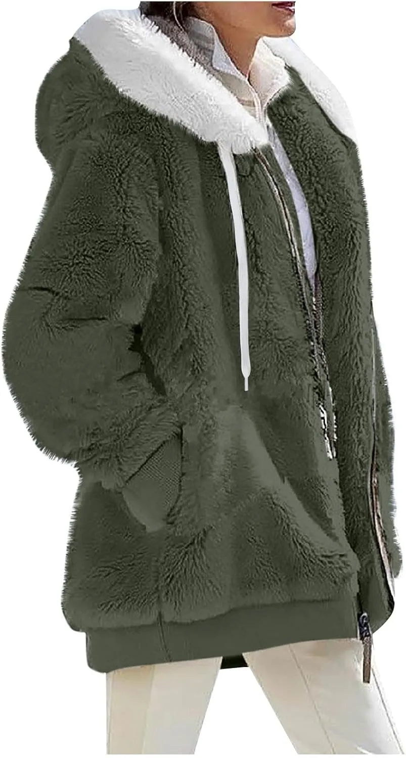 Womens Coat 2023 Plush Sweatshirt Fuzzy Winter Fleece Warm Hoodie Outwear Fashion Plus Size Sharpa Jacket