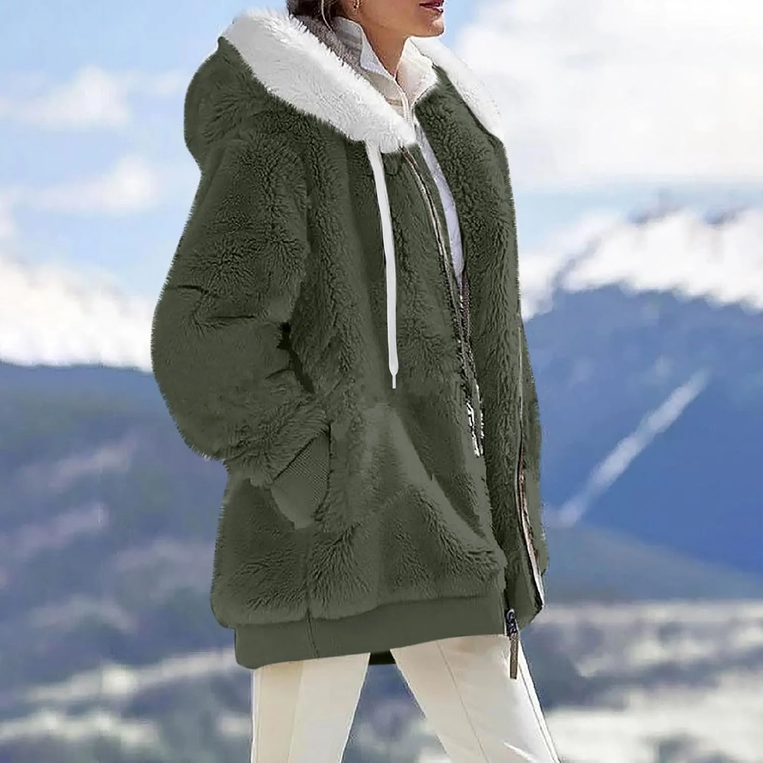 Womens Coat 2023 Plush Sweatshirt Fuzzy Winter Fleece Warm Hoodie Outwear Fashion Plus Size Sharpa Jacket