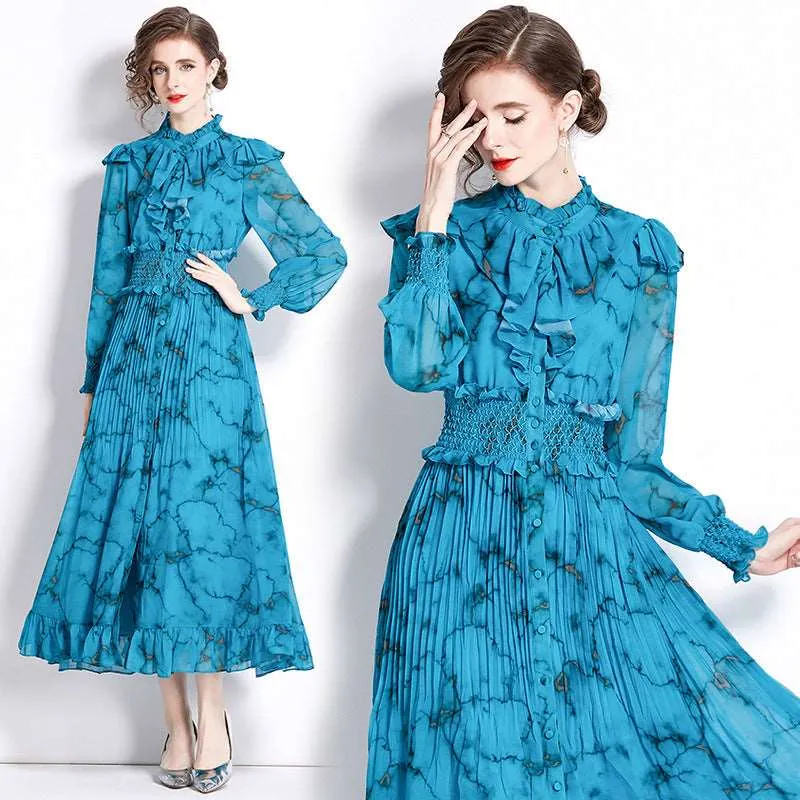 Women's Elegant Elastic Waist-tightening Pleated Dress