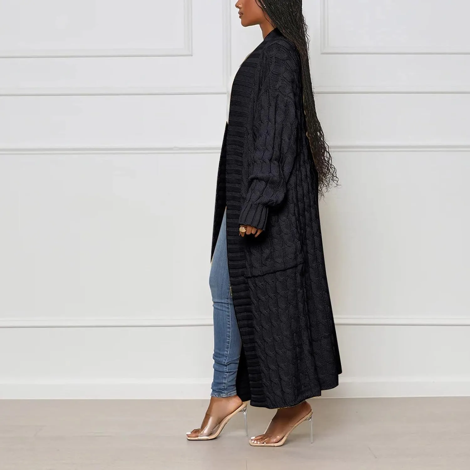 Women's Fall Winter Casual Trendy Loose Long Sleeve Solid Knit Sweater Jacket